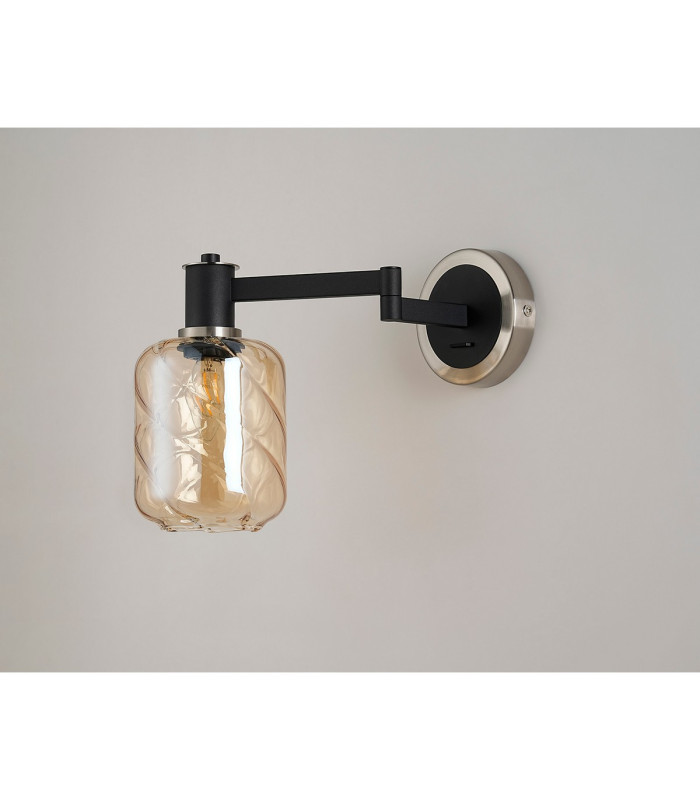 Worcester Adjustable Swing Arm Wall Light 1 Light E14 Satin Nickel/Satin Black/Amber Twisted Cylinder Glass-9