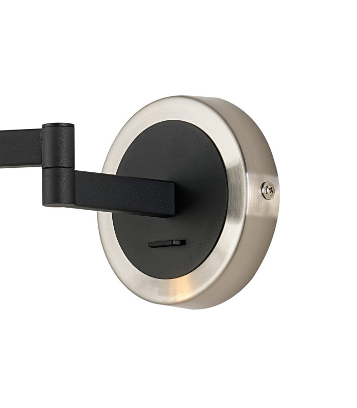Worcester Adjustable Swing Arm Wall Light 1 Light E14 Satin Nickel/Satin Black/Clear Twisted Cylinder Glass-5