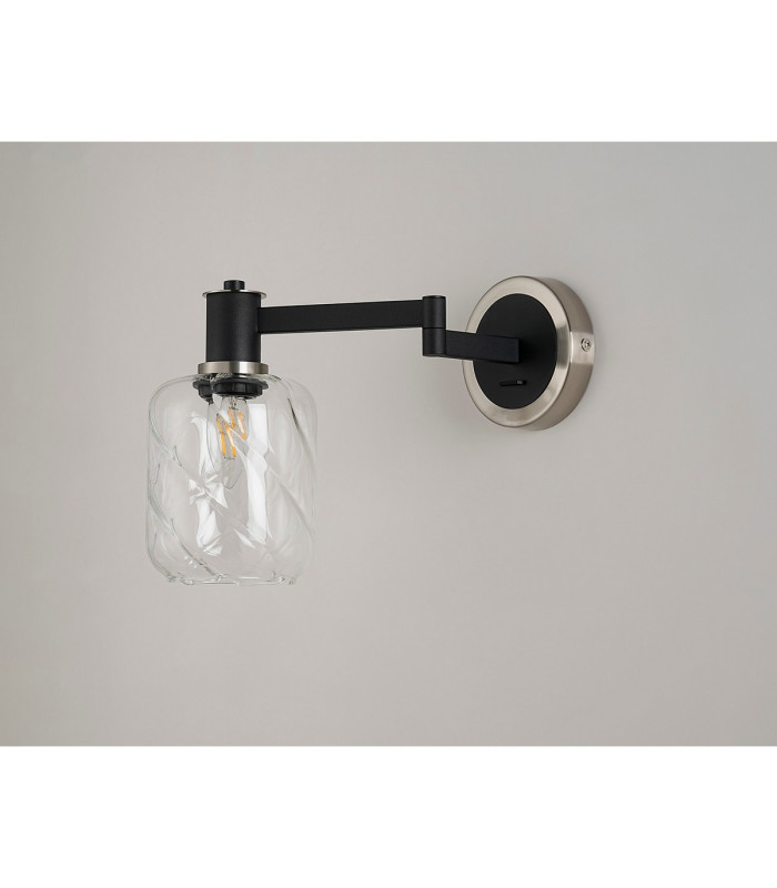 Worcester Adjustable Swing Arm Wall Light 1 Light E14 Satin Nickel/Satin Black/Clear Twisted Cylinder Glass-9