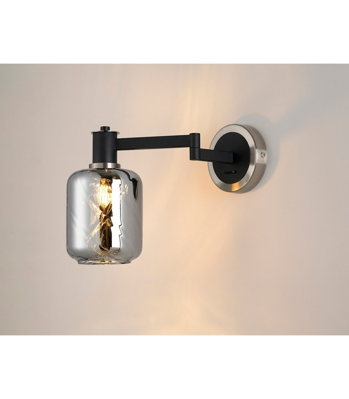 Worcester Adjustable Swing Arm Wall Light 1 Light E14 Satin Nickel/Satin Black/Smoke Twisted Cylinder Glass-3