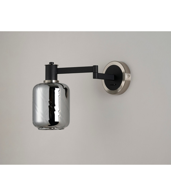Worcester Adjustable Swing Arm Wall Light 1 Light E14 Satin Nickel/Satin Black/Smoke Twisted Cylinder Glass-9