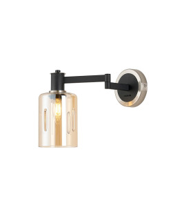 Worcester Adjustable Swing Arm Wall Light 1 Light E14 Satin Nickel/Satin Black/Amber Uniform Dimple Cylinder Glass-1