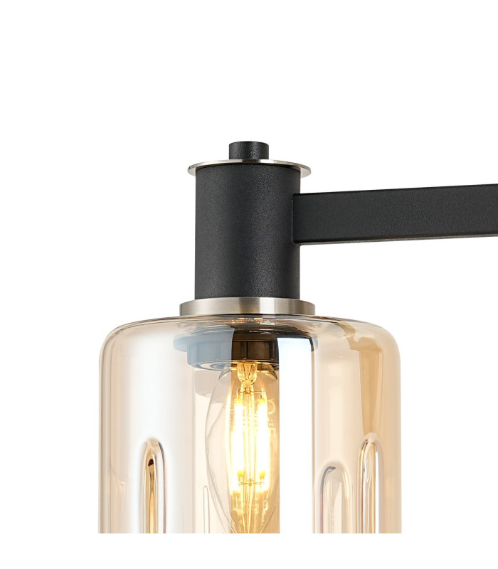 Worcester Adjustable Swing Arm Wall Light 1 Light E14 Satin Nickel/Satin Black/Amber Uniform Dimple Cylinder Glass-6