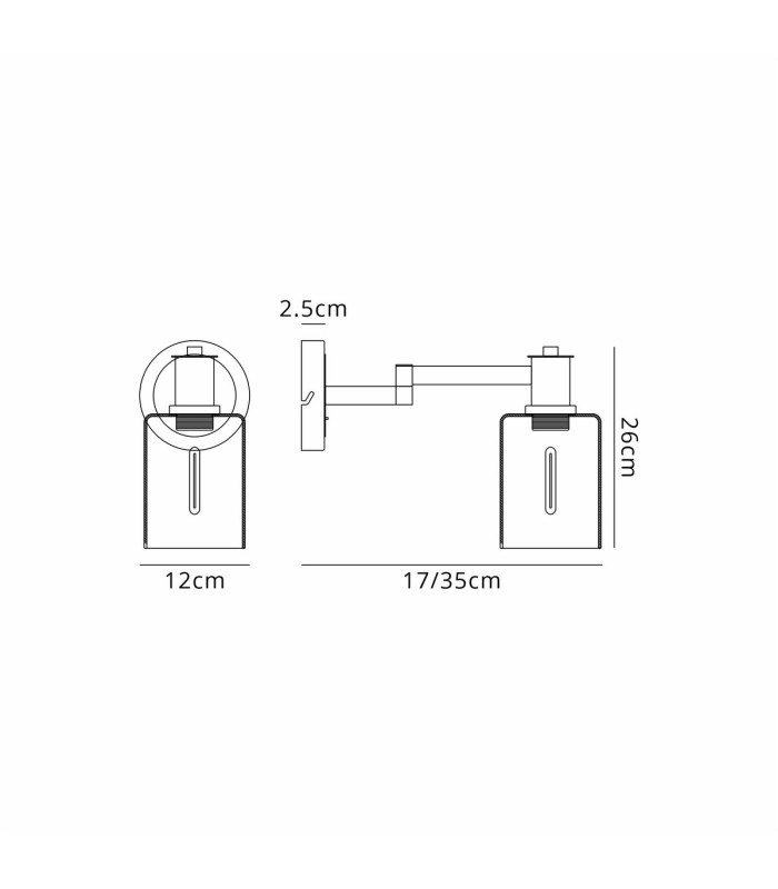 Worcester Adjustable Swing Arm Wall Light 1 Light E14 Satin Nickel/Satin Black/Smoke Uniform Dimple Cylinder Glass-2
