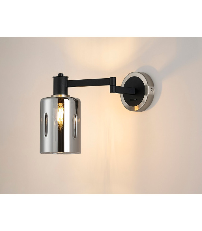 Worcester Adjustable Swing Arm Wall Light 1 Light E14 Satin Nickel/Satin Black/Smoke Uniform Dimple Cylinder Glass-3