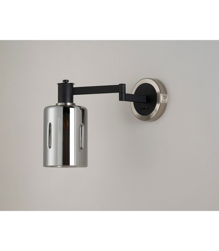Worcester Adjustable Swing Arm Wall Light 1 Light E14 Satin Nickel/Satin Black/Smoke Uniform Dimple Cylinder Glass-9