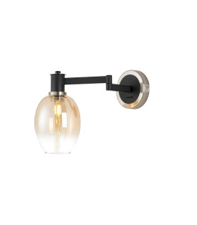 Worcester Adjustable Swing Arm Wall Light 1 Light E14 Satin Nickel/Satin Black/Amber Fade Wine Glass Glass-1