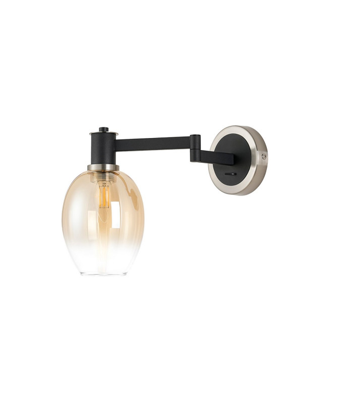 Worcester Adjustable Swing Arm Wall Light 1 Light E14 Satin Nickel/Satin Black/Amber Fade Wine Glass Glass-4