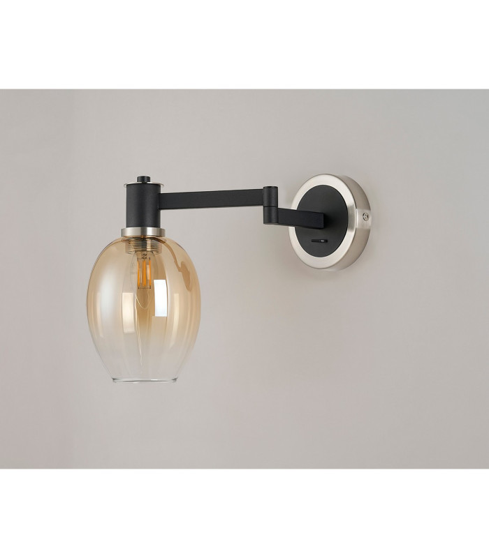 Worcester Adjustable Swing Arm Wall Light 1 Light E14 Satin Nickel/Satin Black/Amber Fade Wine Glass Glass-9