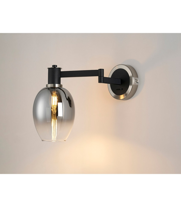 Worcester Adjustable Swing Arm Wall Light 1 Light E14 Satin Nickel/Satin Black/Smoke Fade Wine Glass Glass-3