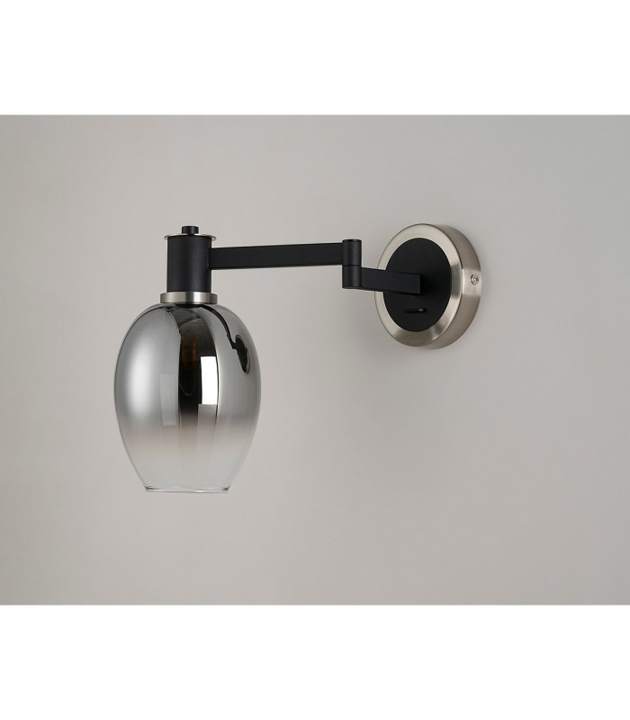 Worcester Adjustable Swing Arm Wall Light 1 Light E14 Satin Nickel/Satin Black/Smoke Fade Wine Glass Glass-9