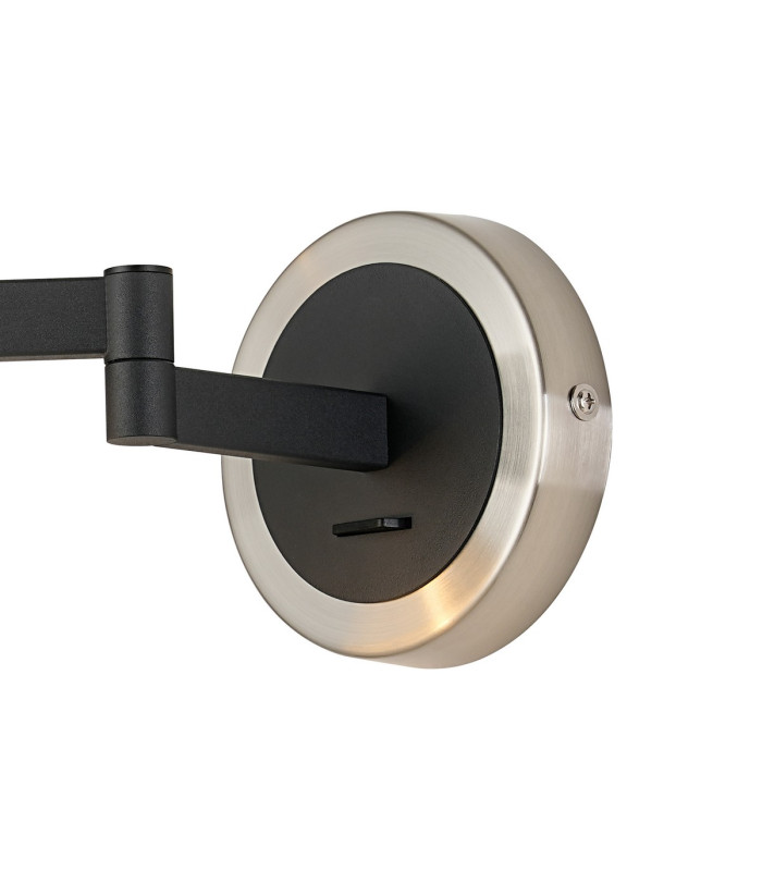 Worcester Adjustable Swing Arm Wall Light 1 Light E14 Satin Nickel/Satin Black/Smoke Plated Round Segment Glass-6