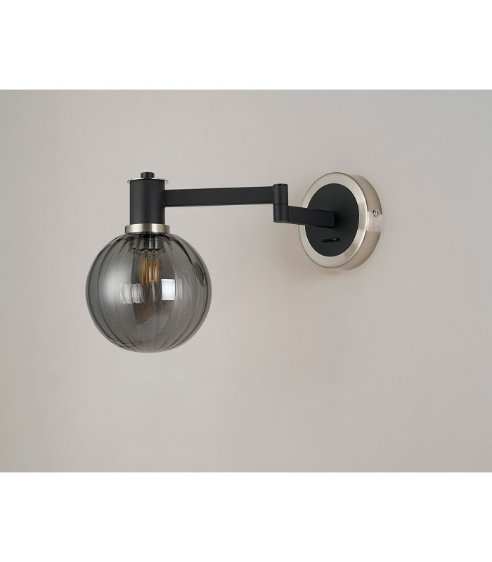 Worcester Adjustable Swing Arm Wall Light 1 Light E14 Satin Nickel/Satin Black/Smoke Plated Round Segment Glass-10