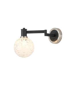 Worcester Adjustable Swing Arm Wall Light 1 Light E14 Satin Nickel/Satin Black/White Round Speckled Glass-1