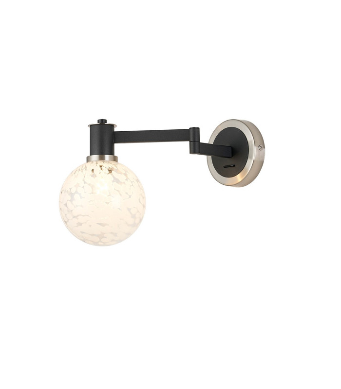 Worcester Adjustable Swing Arm Wall Light 1 Light E14 Satin Nickel/Satin Black/White Round Speckled Glass-1