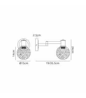 Worcester Adjustable Swing Arm Wall Light 1 Light E14 Satin Nickel/Satin Black/White Round Speckled Glass-2