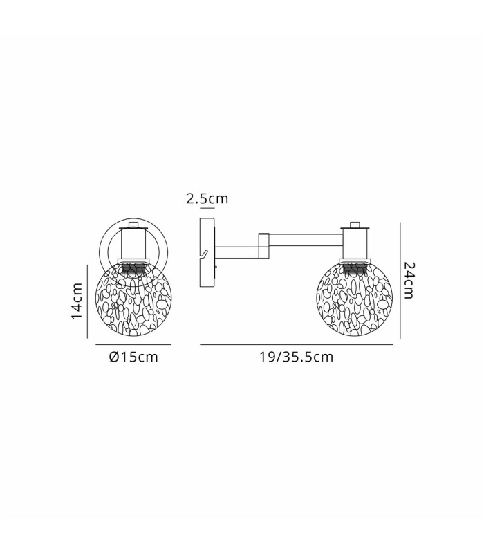 Worcester Adjustable Swing Arm Wall Light 1 Light E14 Satin Nickel/Satin Black/White Round Speckled Glass-2