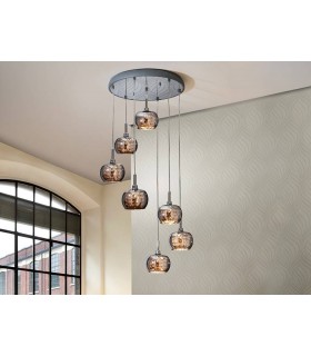 7 Light Dimmable Spiral Crystal Ceiling Cluster Pendant Remote Control Chrome, G9 - 1