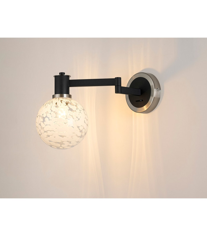 Worcester Adjustable Swing Arm Wall Light 1 Light E14 Satin Nickel/Satin Black/White Round Speckled Glass-3