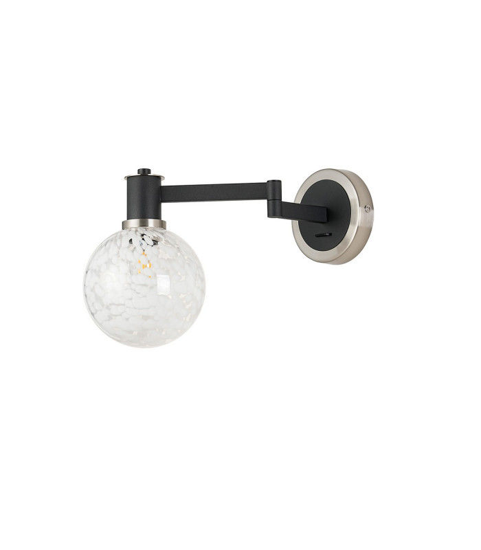 Worcester Adjustable Swing Arm Wall Light 1 Light E14 Satin Nickel/Satin Black/White Round Speckled Glass-4