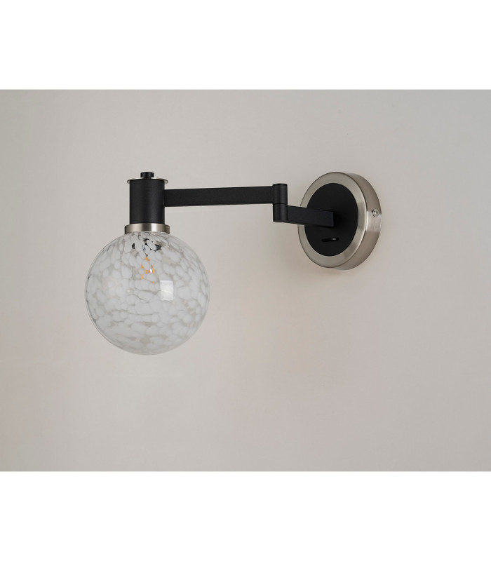 Worcester Adjustable Swing Arm Wall Light 1 Light E14 Satin Nickel/Satin Black/White Round Speckled Glass-9