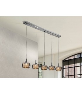 5 Light Crystal Hanging Ceiling Pendant Mirror, G9 - 1