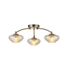 Bayside 55.5cm Flush Ceiling Light 3 Light G9 Antique Brass/Cognac Glass/Clear Crystal-1
