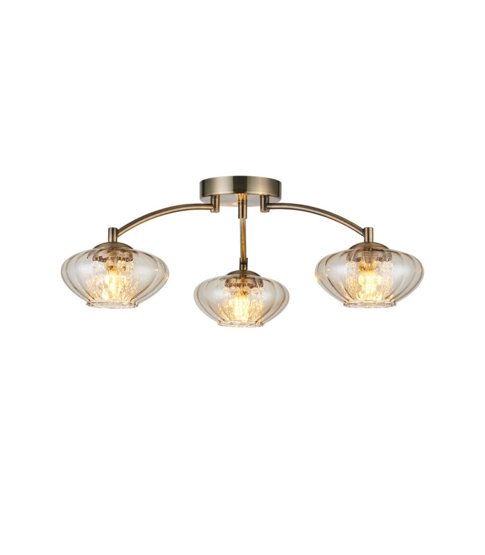 Bayside 55.5cm Flush Ceiling Light 3 Light G9 Antique Brass/Cognac Glass/Clear Crystal-1