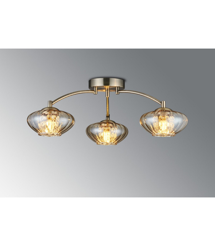 Bayside 55.5cm Flush Ceiling Light 3 Light G9 Antique Brass/Cognac Glass/Clear Crystal-3