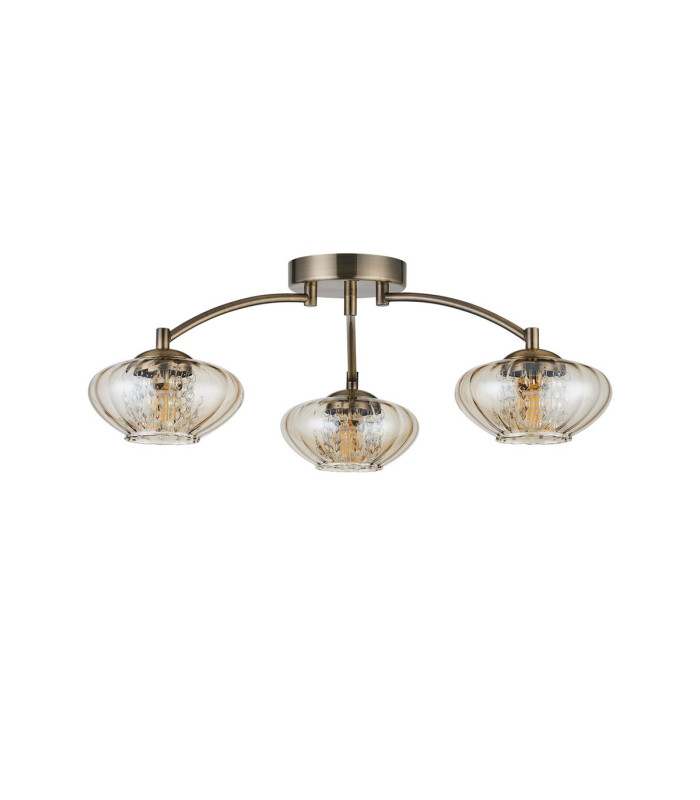 Bayside 55.5cm Flush Ceiling Light 3 Light G9 Antique Brass/Cognac Glass/Clear Crystal-4