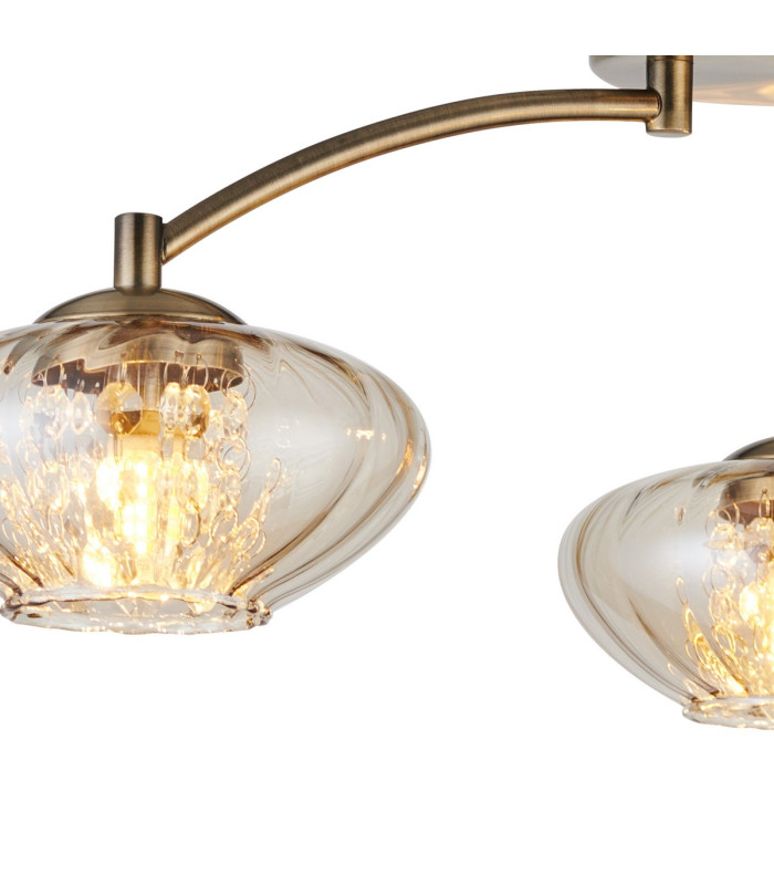 Bayside 55.5cm Flush Ceiling Light 3 Light G9 Antique Brass/Cognac Glass/Clear Crystal-6