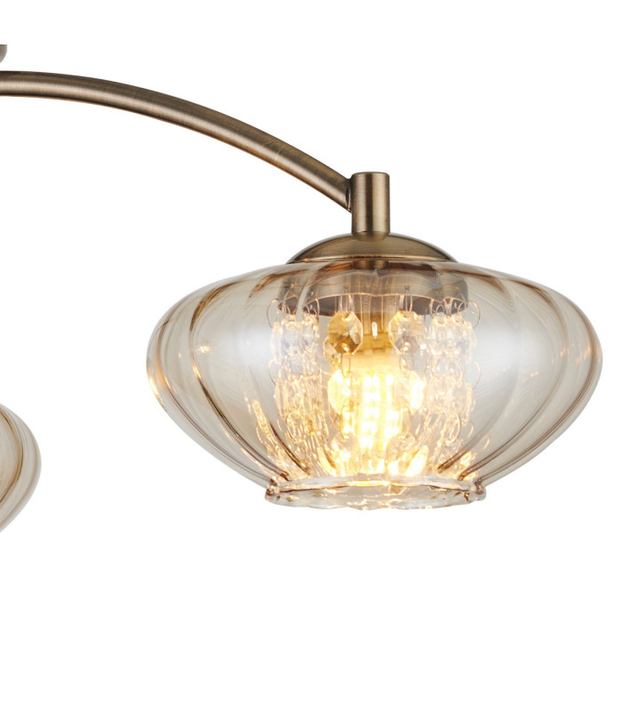Bayside 55.5cm Flush Ceiling Light 3 Light G9 Antique Brass/Cognac Glass/Clear Crystal-7