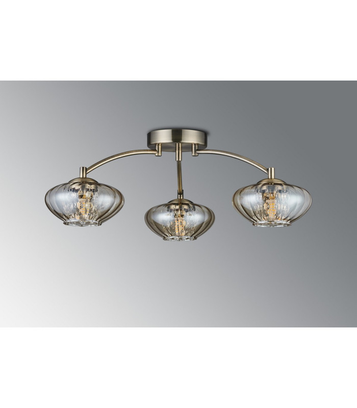 Bayside 55.5cm Flush Ceiling Light 3 Light G9 Antique Brass/Cognac Glass/Clear Crystal-8