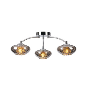 Bayside 55.5cm Flush Ceiling Light 3 Light G9 Polished Chrome/Smoked Glass/Clear Crystal-1