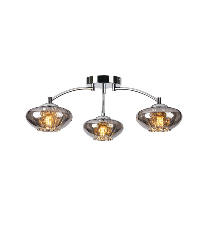 Bayside 55.5cm Flush Ceiling Light 3 Light G9 Polished Chrome/Smoked Glass/Clear Crystal-1