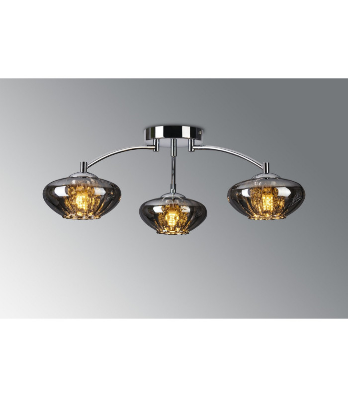 Bayside 55.5cm Flush Ceiling Light 3 Light G9 Polished Chrome/Smoked Glass/Clear Crystal-3