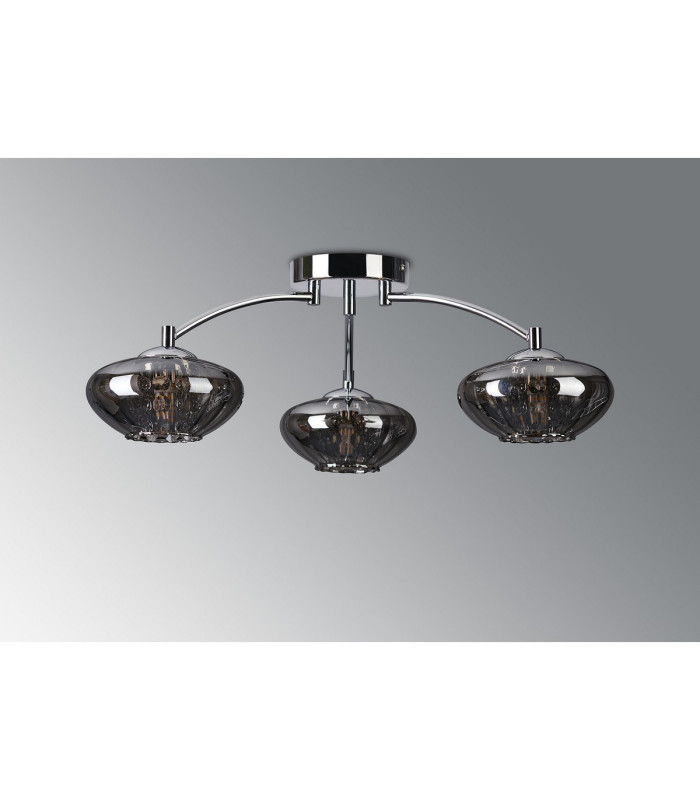Bayside 55.5cm Flush Ceiling Light 3 Light G9 Polished Chrome/Smoked Glass/Clear Crystal-8