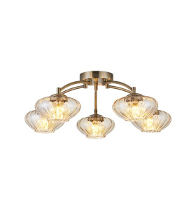 Bayside 55.5cm Flush Ceiling Light 5 Light G9 Antique Brass/Cognac Glass/Clear Crystal-1