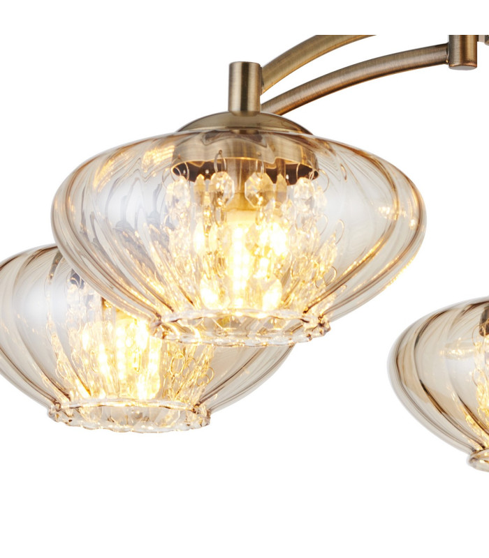 Bayside 55.5cm Flush Ceiling Light 5 Light G9 Antique Brass/Cognac Glass/Clear Crystal-6