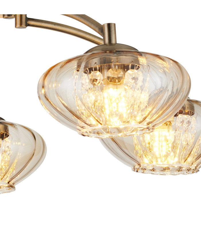 Bayside 55.5cm Flush Ceiling Light 5 Light G9 Antique Brass/Cognac Glass/Clear Crystal-7