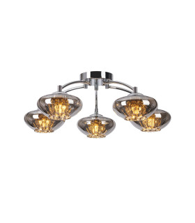 Bayside 55.5cm Flush Ceiling Light 5 Light G9 Polished Chrome/Smoked Glass/Clear Crystal-1