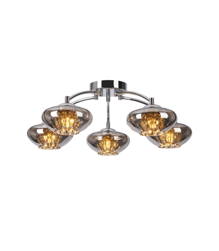 Bayside 55.5cm Flush Ceiling Light 5 Light G9 Polished Chrome/Smoked Glass/Clear Crystal-1