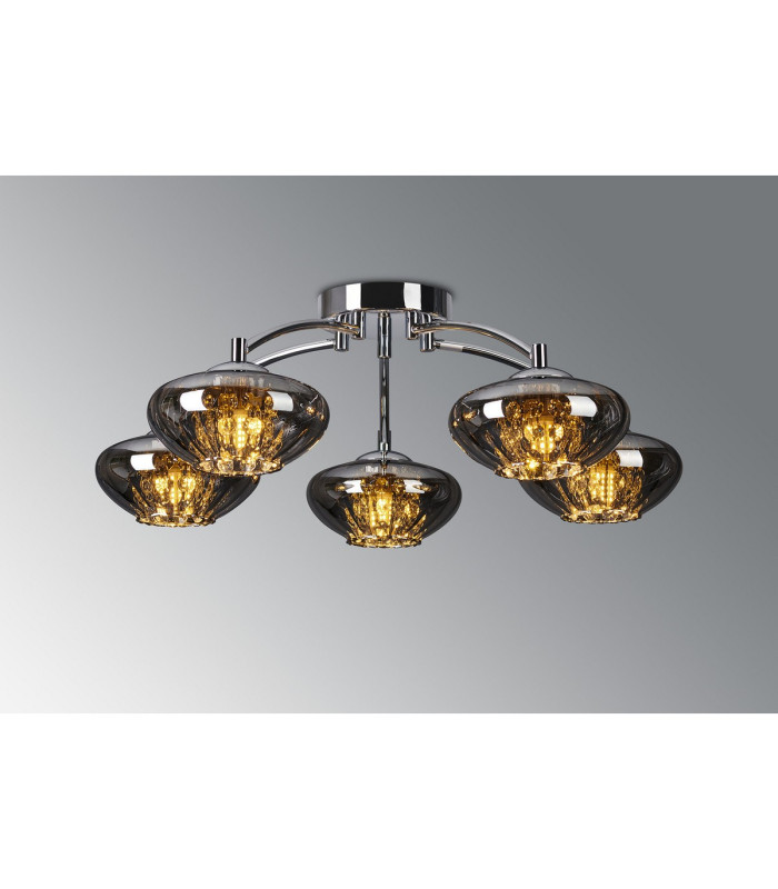 Bayside 55.5cm Flush Ceiling Light 5 Light G9 Polished Chrome/Smoked Glass/Clear Crystal-3