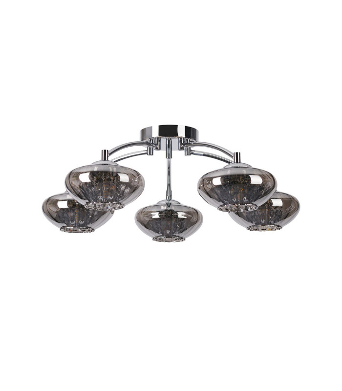 Bayside 55.5cm Flush Ceiling Light 5 Light G9 Polished Chrome/Smoked Glass/Clear Crystal-5