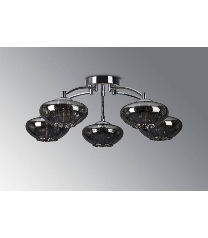 Bayside 55.5cm Flush Ceiling Light 5 Light G9 Polished Chrome/Smoked Glass/Clear Crystal-8