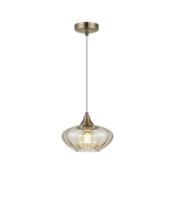 Bayside 20cm Pendant 1 Light E14 Antique Brass/Cognac Glass/Clear Crystal-4