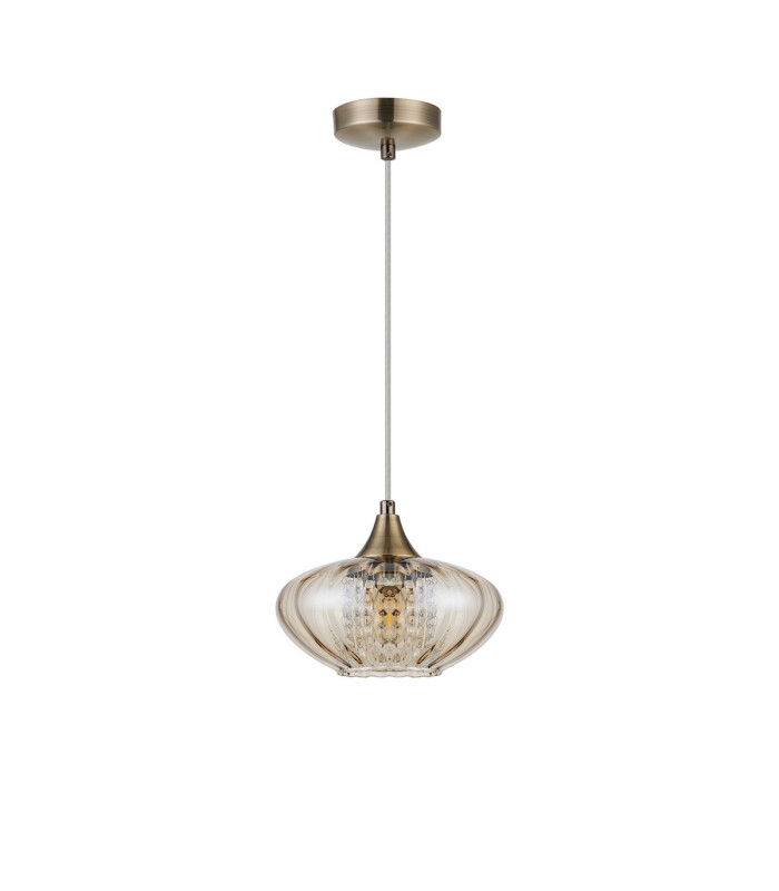 Bayside 20cm Pendant 1 Light E14 Antique Brass/Cognac Glass/Clear Crystal-5