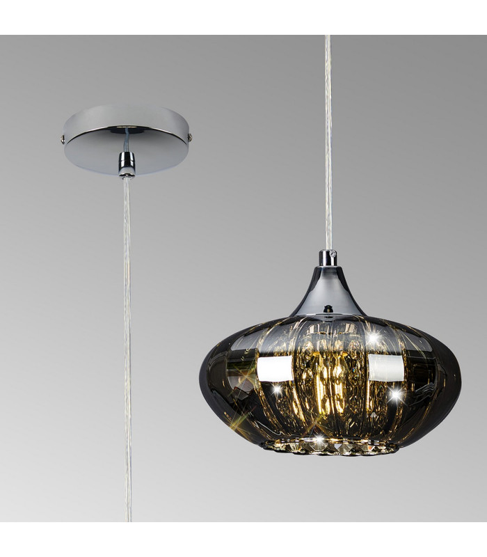 Bayside 20cm Pendant 1 Light E14 Polished Chrome/Smoked Glass/Clear Crystal-3