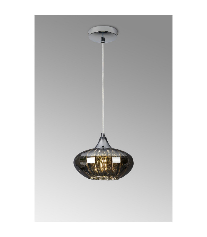 Bayside 20cm Pendant 1 Light E14 Polished Chrome/Smoked Glass/Clear Crystal-9