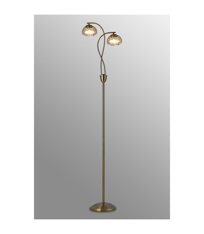 Bayside Floor Lamp 2 Light G9 Antique Brass/Cognac Glass/Clear Crystal-3